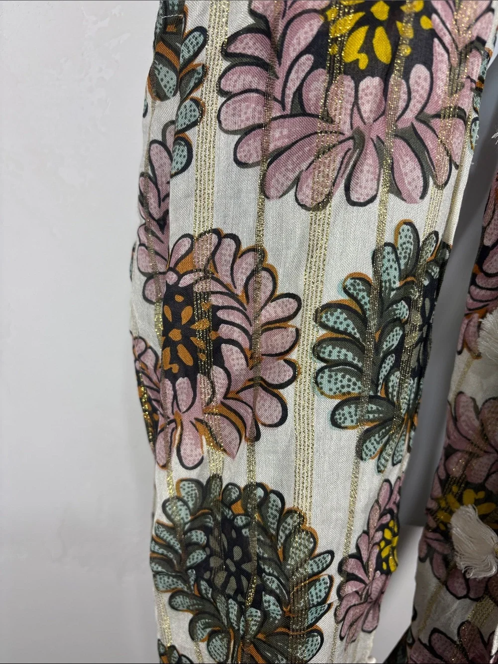 Loft Floral Infinity Scarf with Pom Trim - Pink & Green